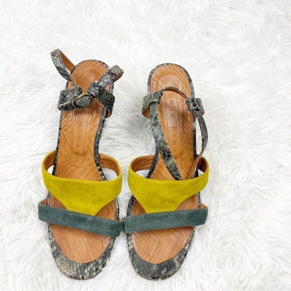 Chie Mihara Finde Suede & Leather Colorblock Wedge Sandals - Picture 3 of 9